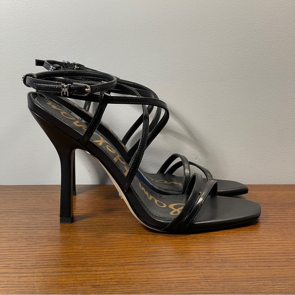 NWT | Sam Edelman Leanne Black Leather Ankle Strap Sandal Stiletto Heel - Picture 7 of 16